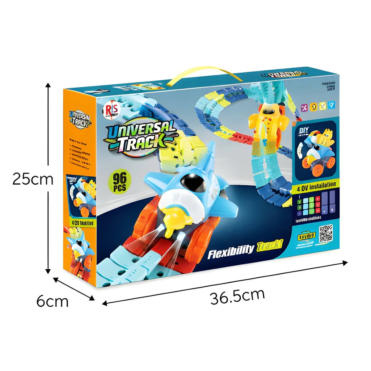 Universal Flex Track Set 96 Pcs | DIY Racing Track with Light-Up Car, Flexible STEM Building Toy for Kids