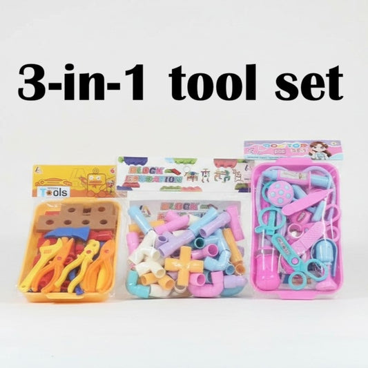 3-in-1 Tool Sets for Kids | Doctor Set + Tool Set + Pipe Block Set