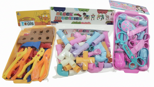 3-in-1 Tool Sets for Kids | Doctor Set + Tool Set + Pipe Block Set