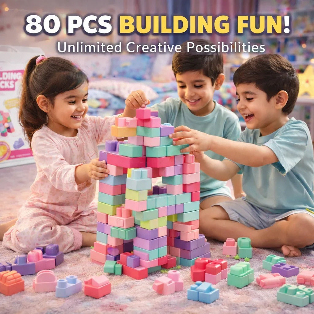 80 PCS Soft Rubber Building Blocks Set for Kids | Creative Educational Learning Toy