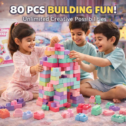 80 PCS Soft Rubber Building Blocks Set for Kids | Creative Educational Learning Toy