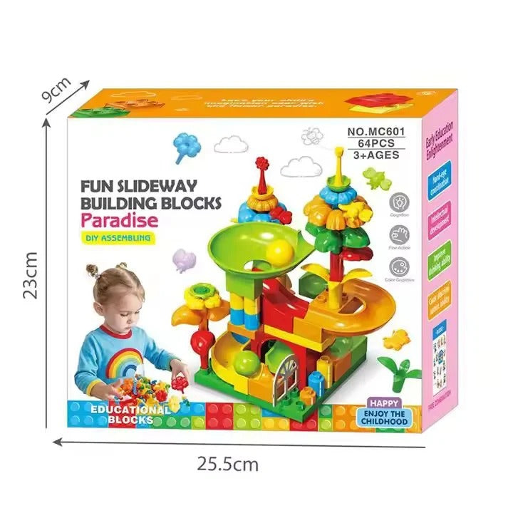 64 PCS Slideway Educational Building Blocks for Kids | STEM Marble Track Construction & Learning Toy