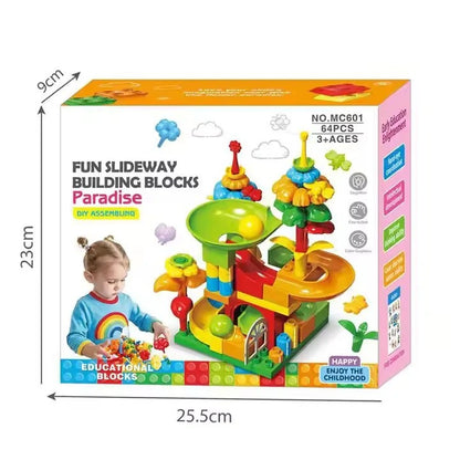64 PCS Slideway Educational Building Blocks for Kids | STEM Marble Track Construction & Learning Toy