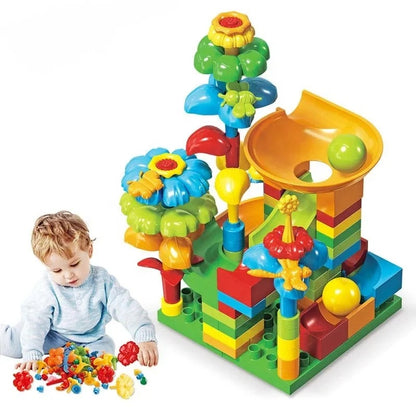 64 PCS Slideway Educational Building Blocks for Kids | STEM Marble Track Construction & Learning Toy