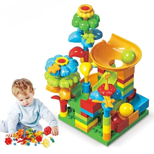 64 PCS Slideway Educational Building Blocks for Kids | STEM Marble Track Construction & Learning Toy