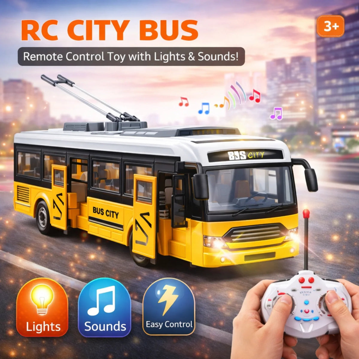 Remote control city bus with lights and sounds for kids