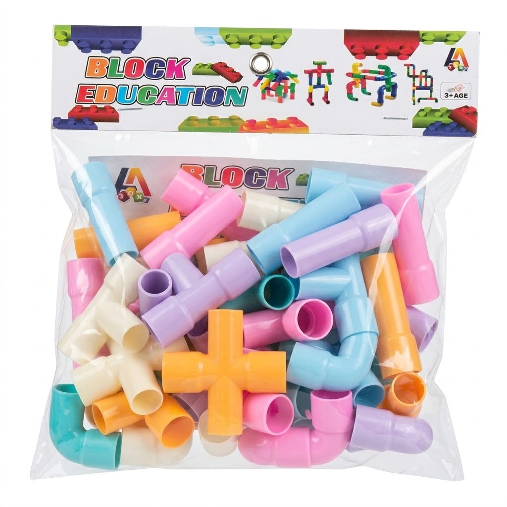 Colorful Pipe Puzzle Building Blocks with Wheels | STEM Educational Construction Toy for Kids