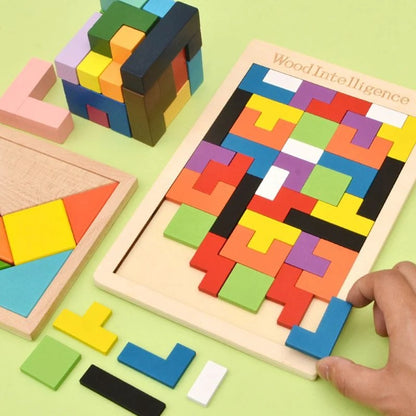Colorful Wooden Tangram Puzzle for Kids | 17+ Piece Educational Brain and Shape Learning Toy
