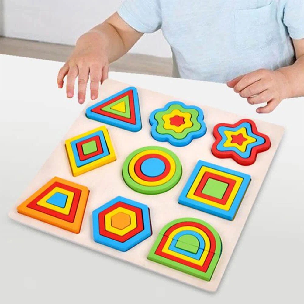 3D Wooden Geometry Puzzles for Kids | Montessori Shape Matching Educational Learning Toy