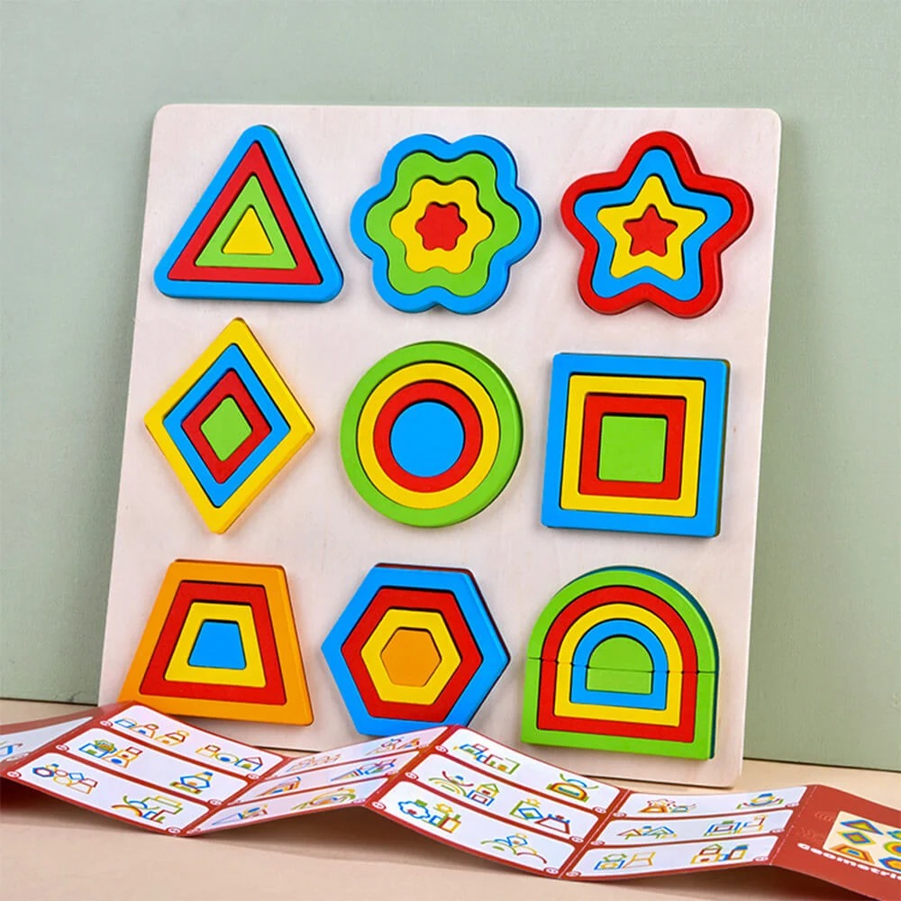 3D Wooden Geometry Puzzles for Kids | Montessori Shape Matching Educational Learning Toy