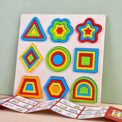 3D Wooden Geometry Puzzles for Kids | Montessori Shape Matching Educational Learning Toy