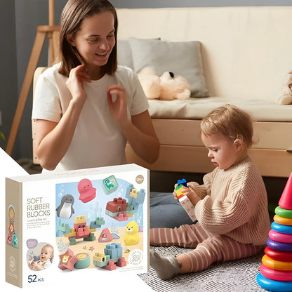 32 PCS Animal Soft Rubber Building Blocks for Babies & Toddlers | Educational Sensory Learning Toy