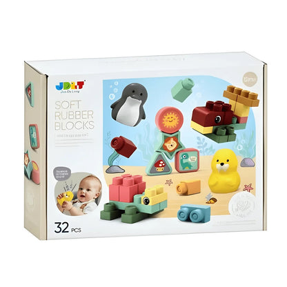 32 PCS Animal Soft Rubber Building Blocks for Babies & Toddlers | Educational Sensory Learning Toy