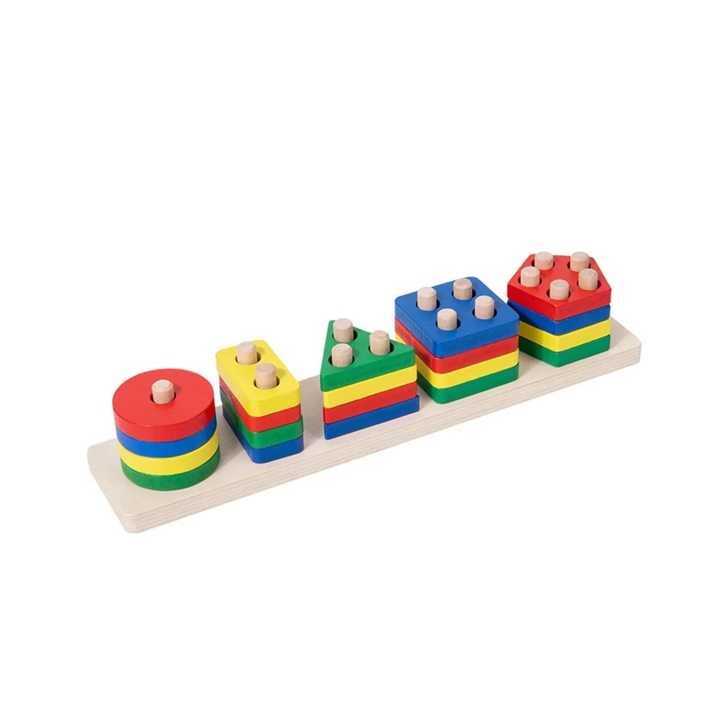 4 Column Wooden Shape & Stacking Toy for Kids