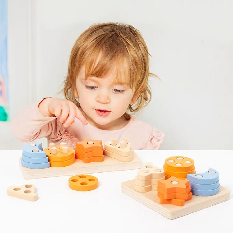 4 Column Wooden Shape & Stacking Toy for Kids