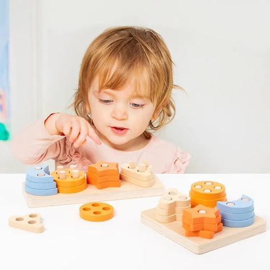 4 Column Wooden Shape & Stacking Toy for Kids